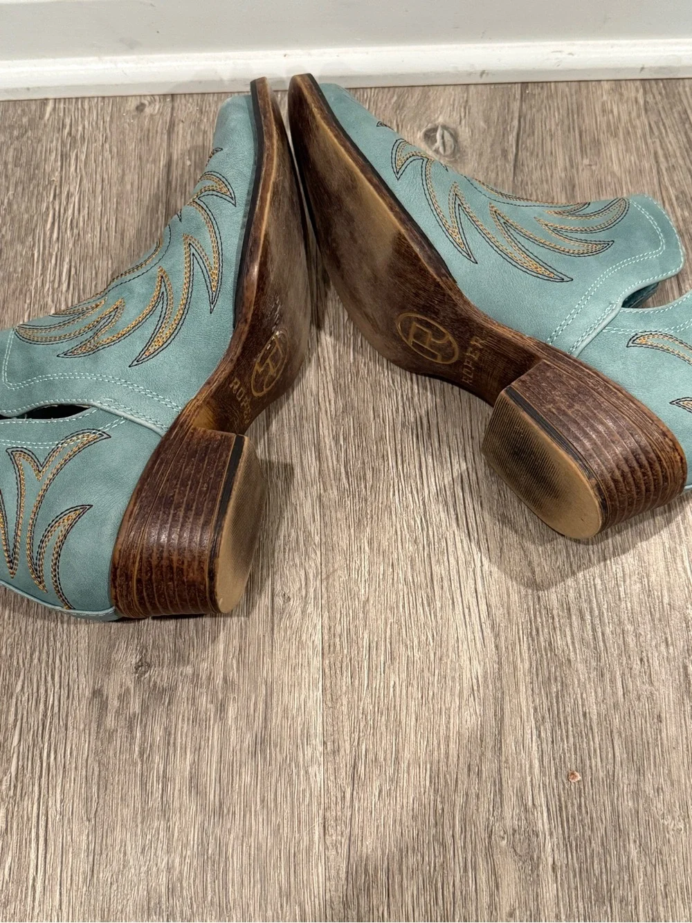 Roper Teal Western Ankle Booties with Embroidered Detail